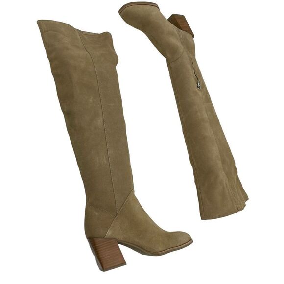 TREASURE & BOND Women's Over-the-Knee Dylan Block Heel Green Suede Boot Size 6.5 - Picture 1 of 7